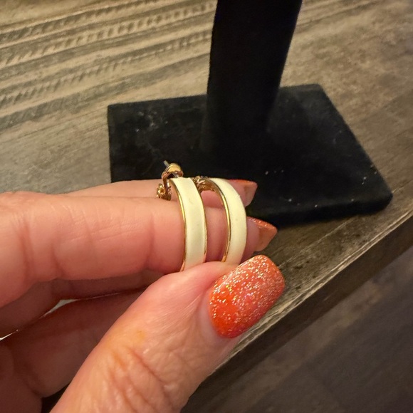 Monet Gold and Cream Hoop Earrings - Picture 3 of 5